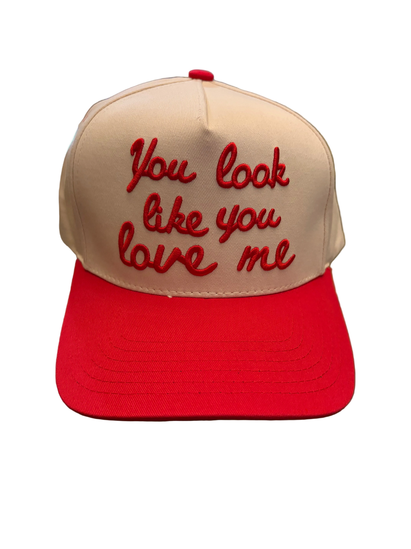 “You Look Like You Love Me” Two-Tone Hat – Red & Khaki