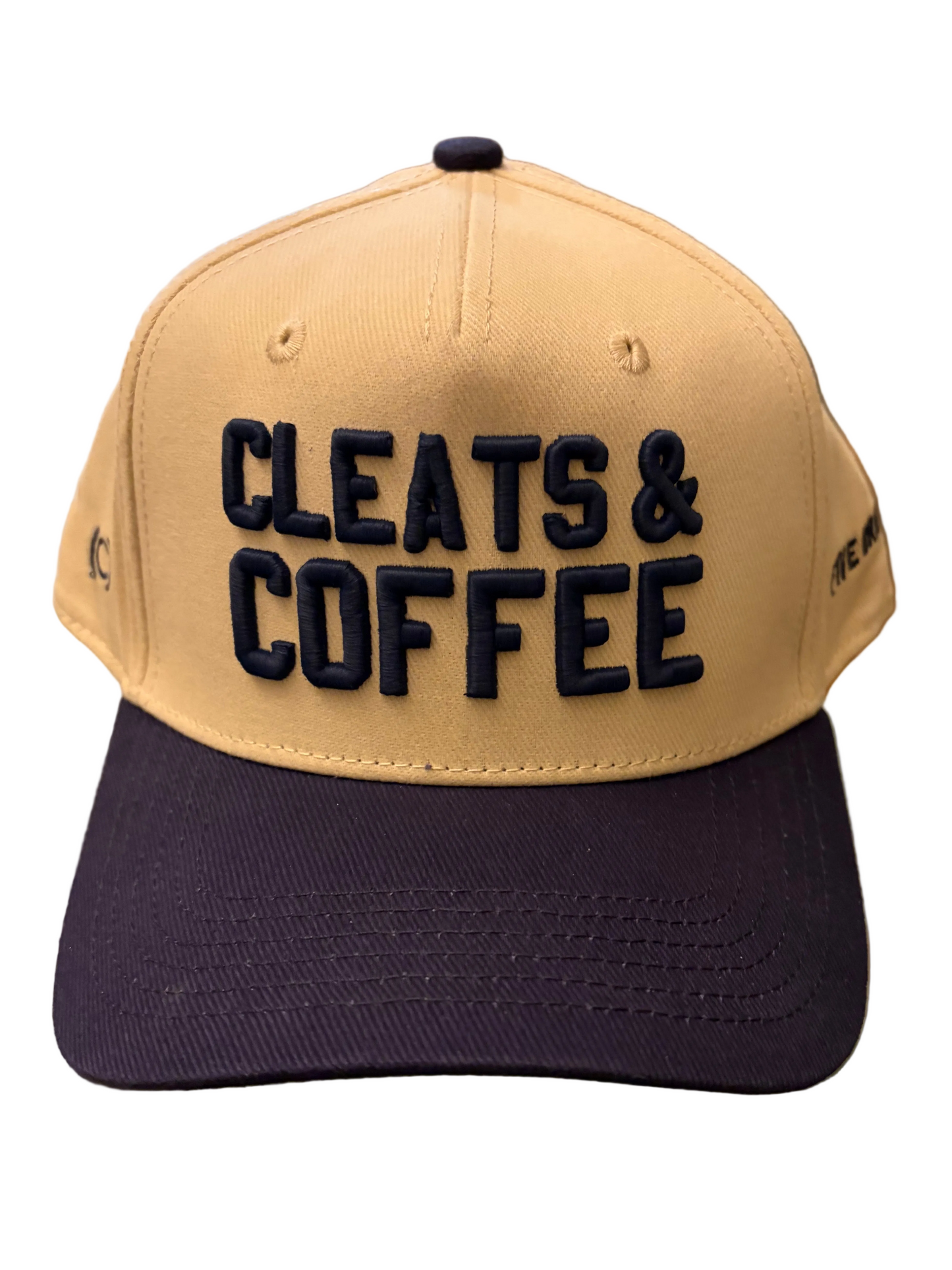 Cleats & Coffee Snapback – Khaki/Navy | Five Bridges Co.