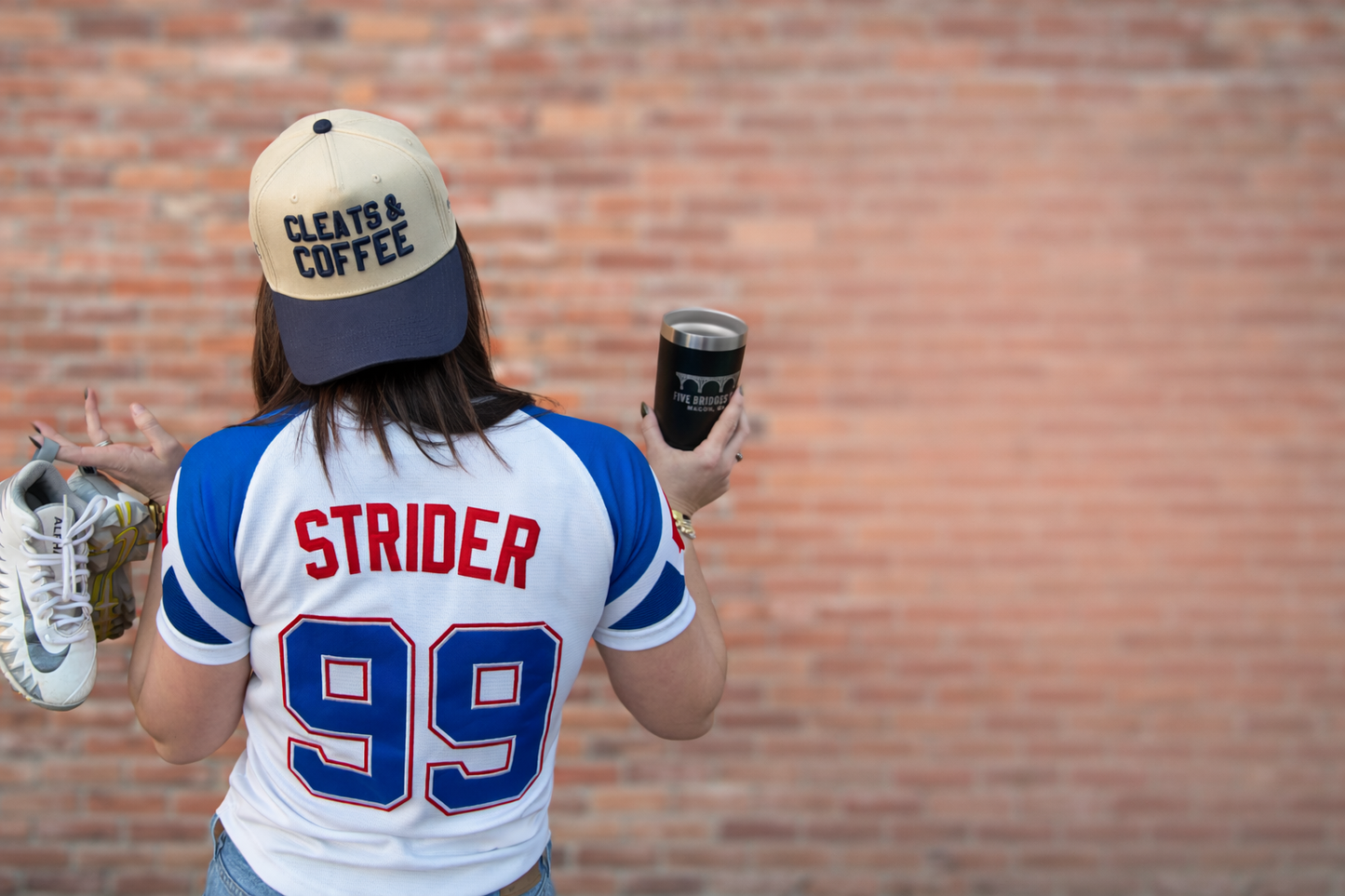 Cleats & Coffee Snapback – Khaki/Navy | Five Bridges Co.